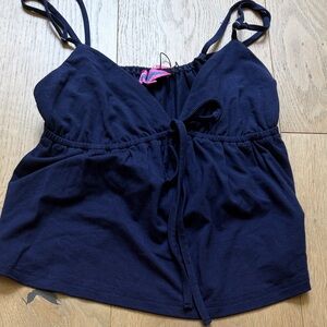 Edikted Navy Tie-Front Spaghetti Strap Tank